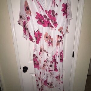 Floral Pink and White Wrap Dress